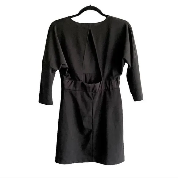 ZARA Y2K Crew Neck Open Back Batwing Dolman Sleeves Mini Dress Black M - Picture 5 of 7